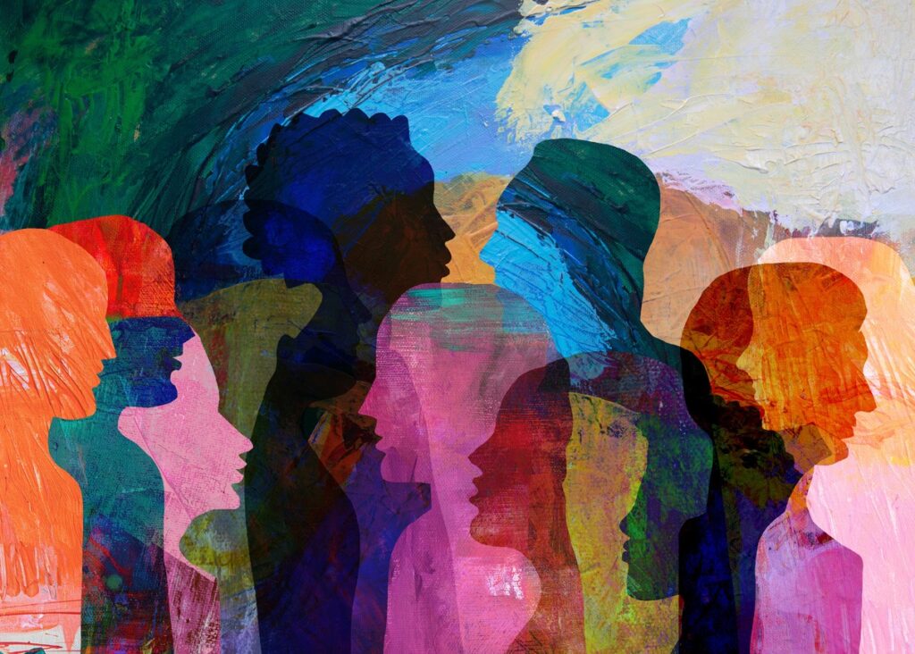 Colourful illustration of human profiles overlapping